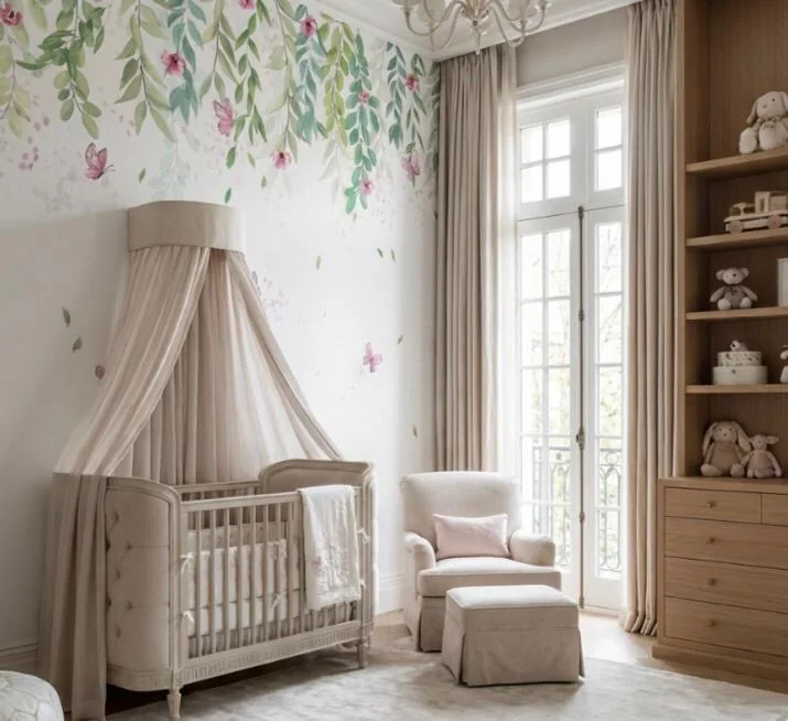 Quarto de bebê com estampa floral